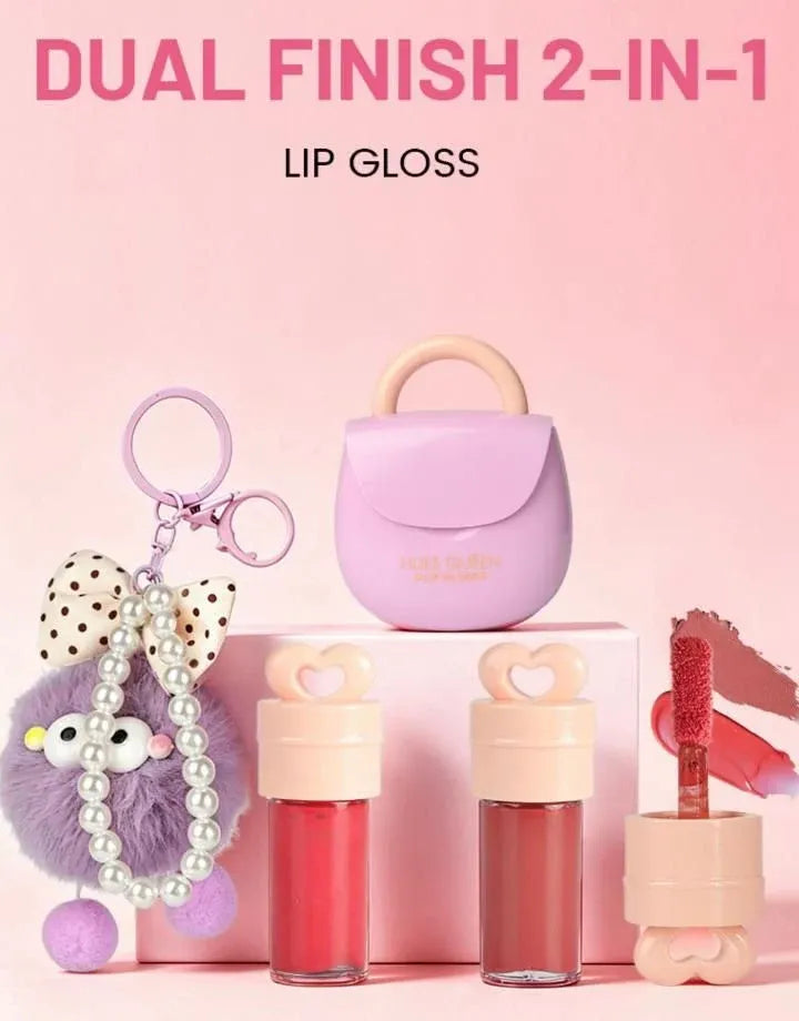 HUES QUEEN 2-in-1 Lip Gloss & Matte Lip Color with Keychain HQ0149