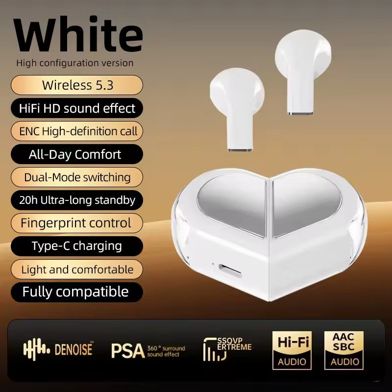 K520 Pink Heart TWS Wireless Earbuds – Cute Kawaii Bluetooth Earphones for Girls