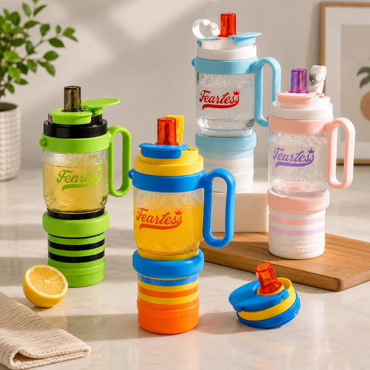 Fearless Sports Tumbler – Leakproof Straw Water Bottle with Foldable Handle for Outdoor & Gym