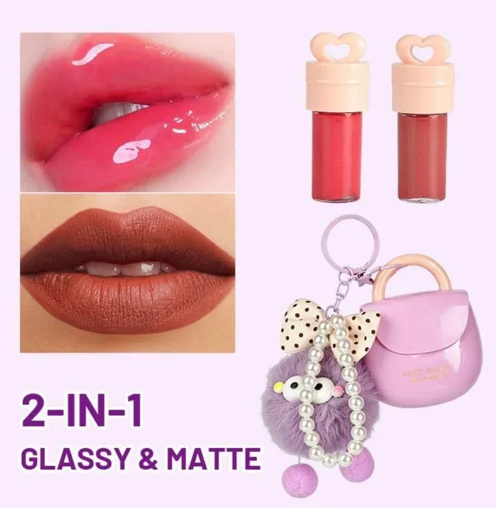 HUES QUEEN 2-in-1 Lip Gloss & Matte Lip Color with Keychain HQ0149