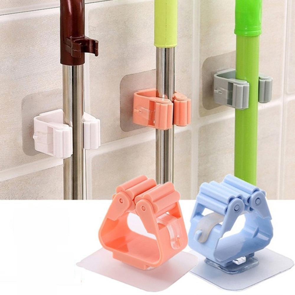 Pack Of 3 Wall Mounted Mop Organizer Holder - Brush Broom Hanger - Storage Rack Kitchen Clip - Seamless Mop Hook