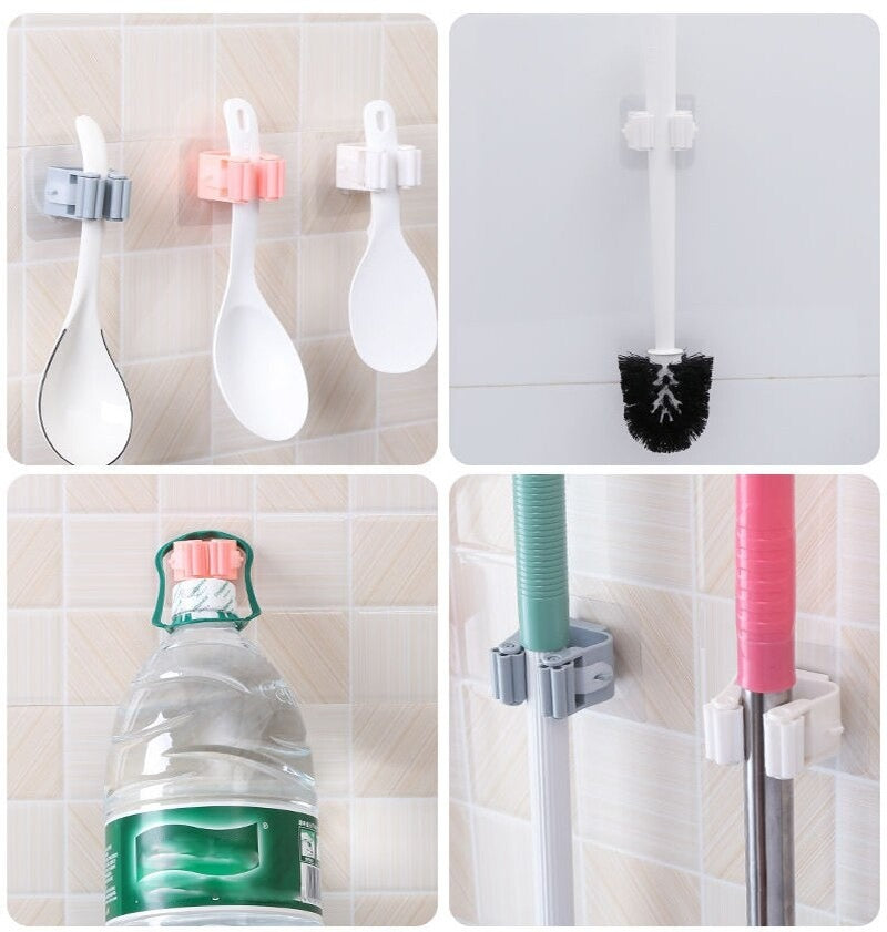 Pack Of 3 Wall Mounted Mop Organizer Holder - Brush Broom Hanger - Storage Rack Kitchen Clip - Seamless Mop Hook