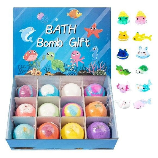 Bath Bombs for Kids with Toys Inside – 12-Pc Sea Animals Gift Set
