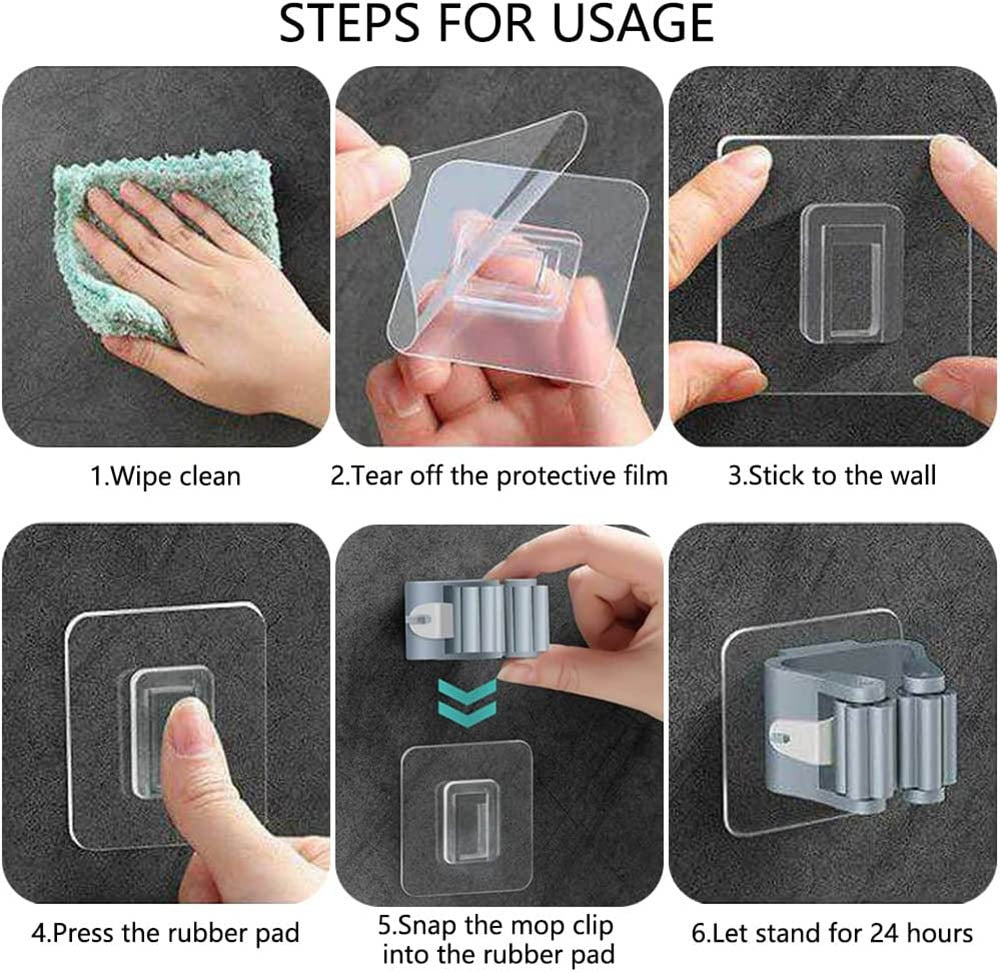 Pack Of 3 Wall Mounted Mop Organizer Holder - Brush Broom Hanger - Storage Rack Kitchen Clip - Seamless Mop Hook