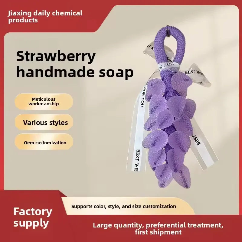 Handmade Strawberry-Shaped Hanging Soap with Ribbon