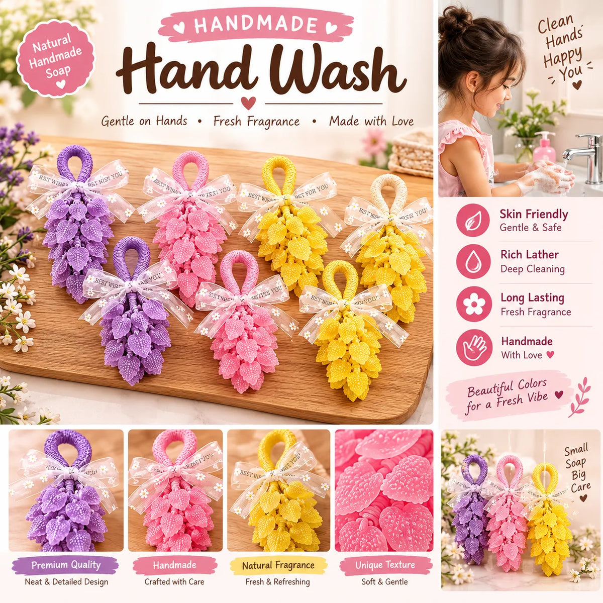 Handmade Strawberry-Shaped Hanging Soap with Ribbon